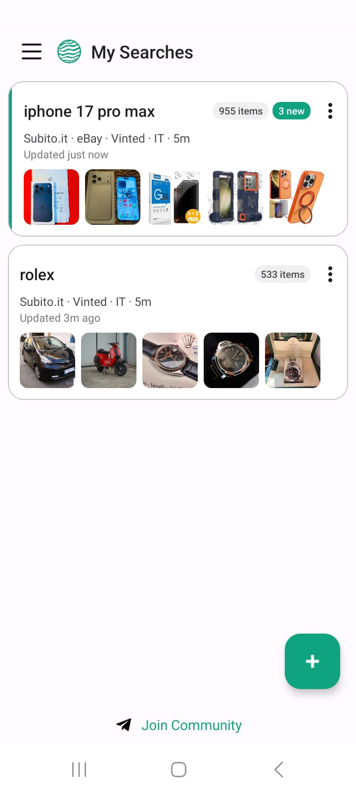 View search results with new items
